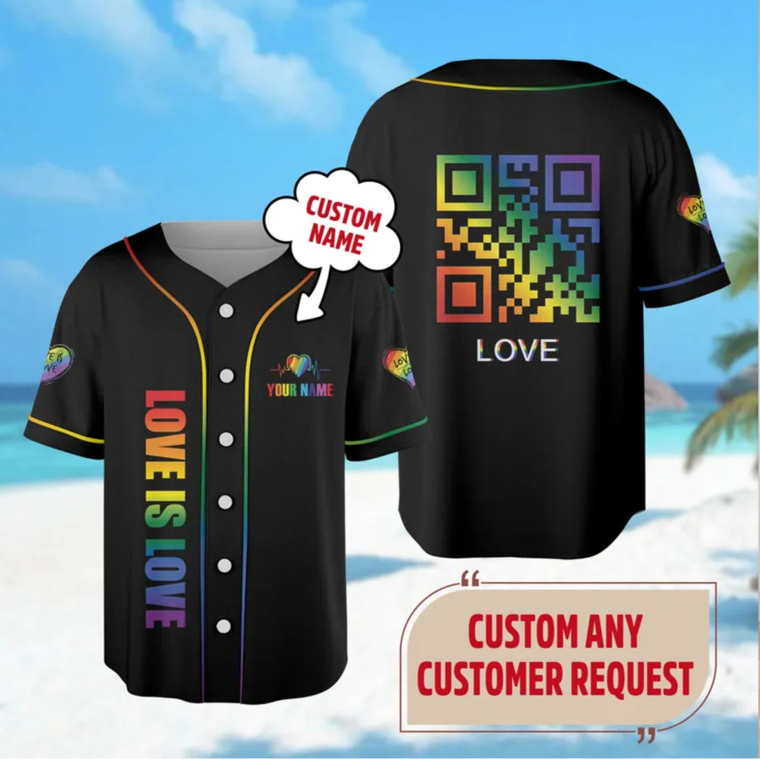 Custom QR Love Is Love Baseball Jersey