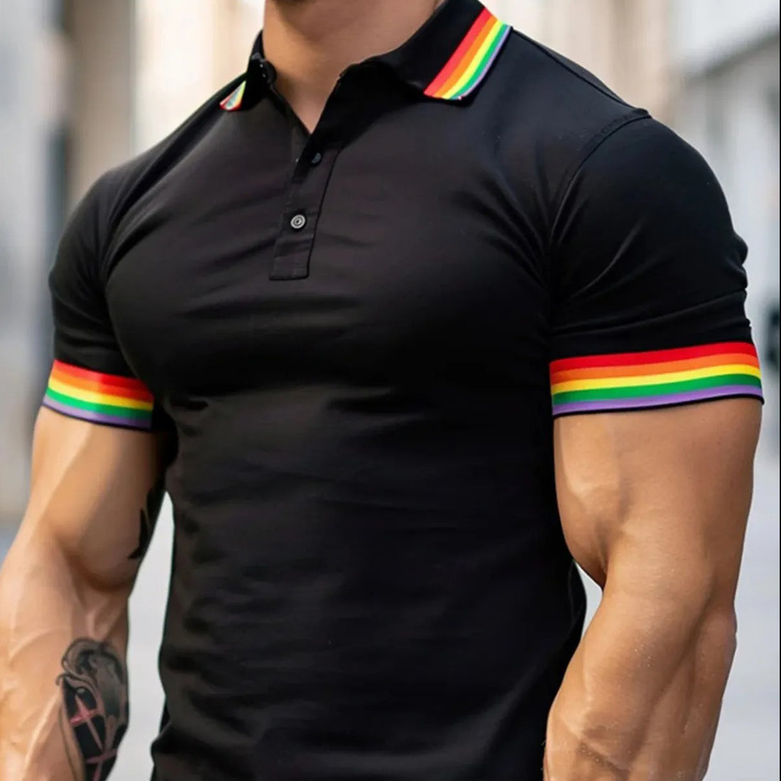 Rainbow Stripe Black Pride Polo Shirt