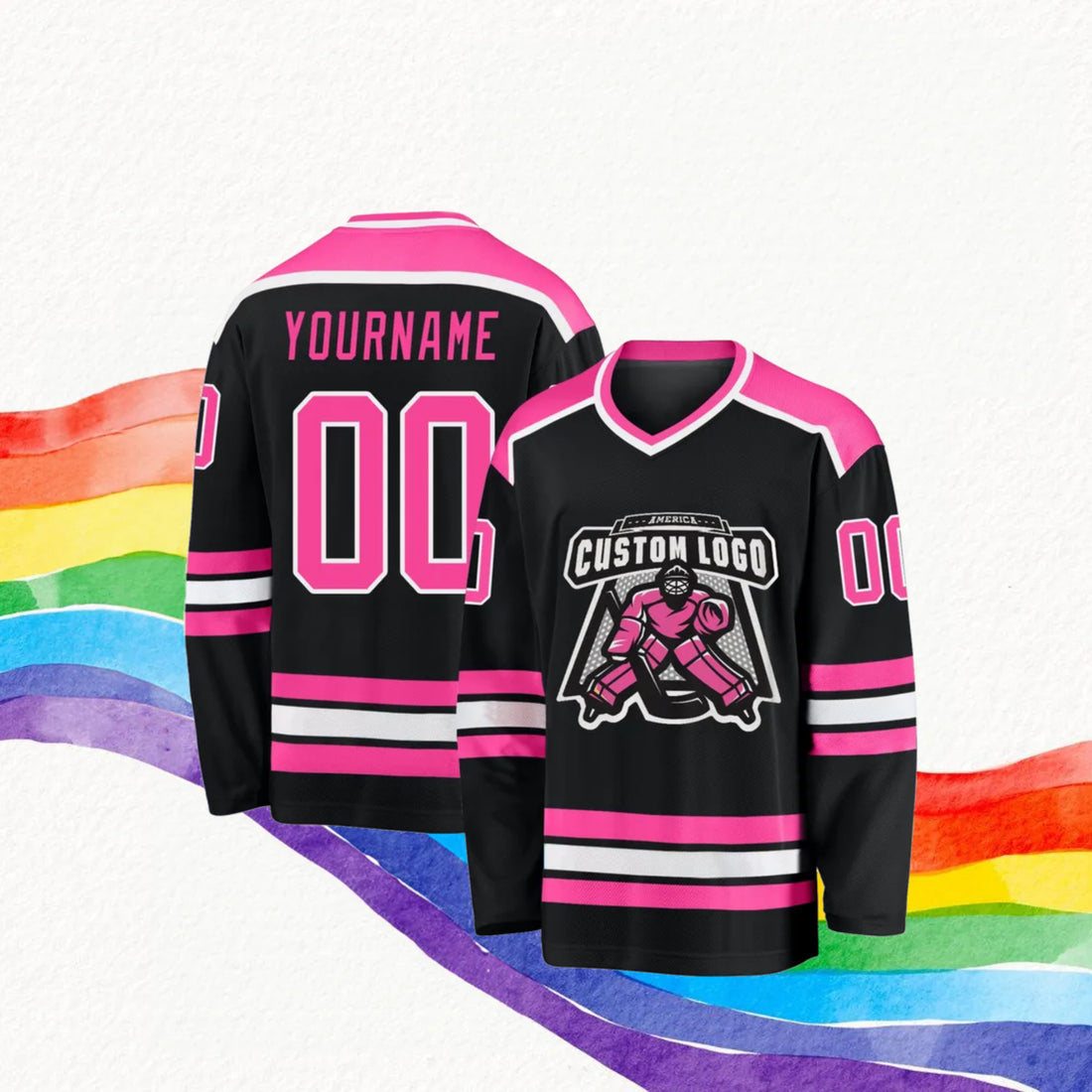 Custom Black Pink-White Hockey Jerseyc