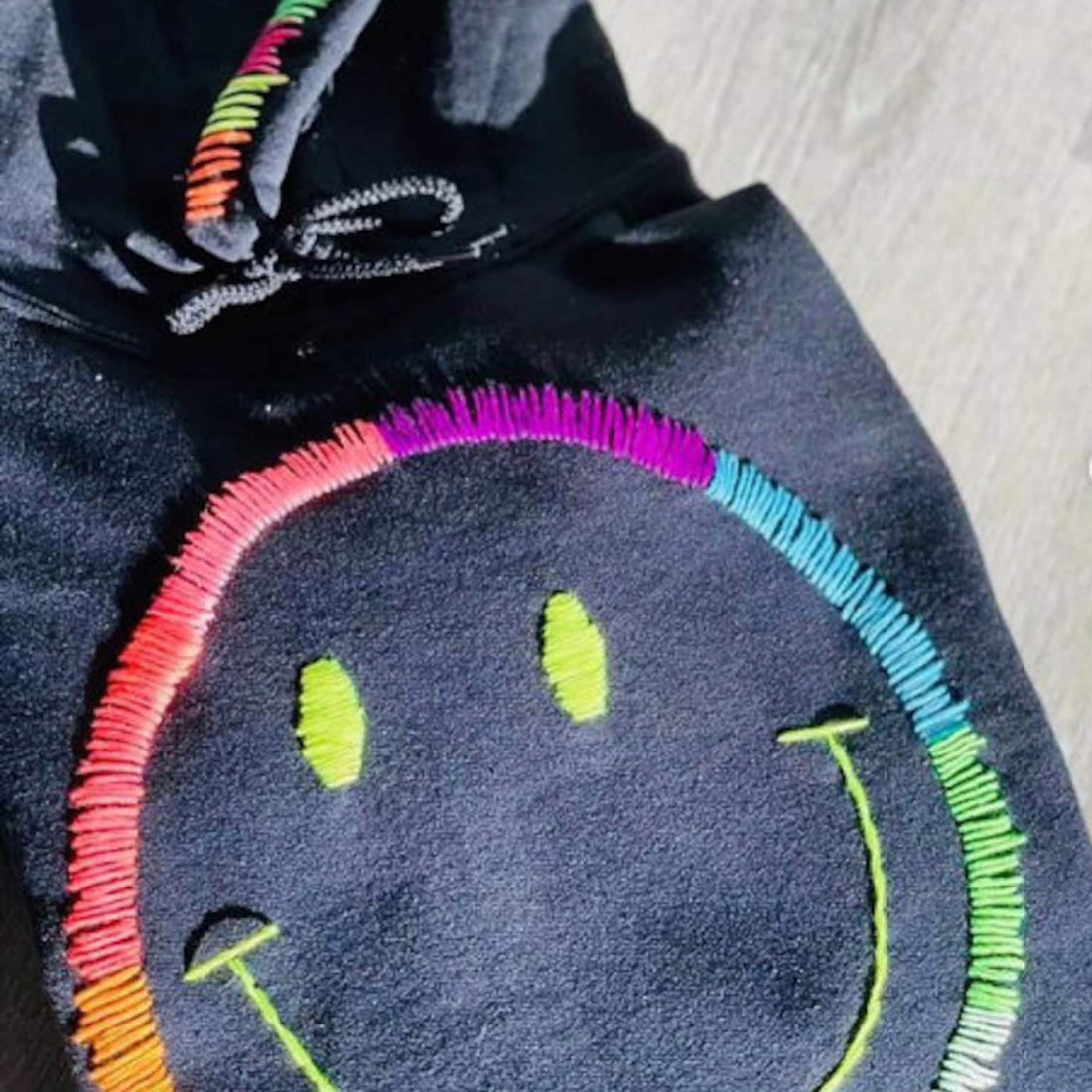 Hand Stitched Happy Neon Vibes Hoodie