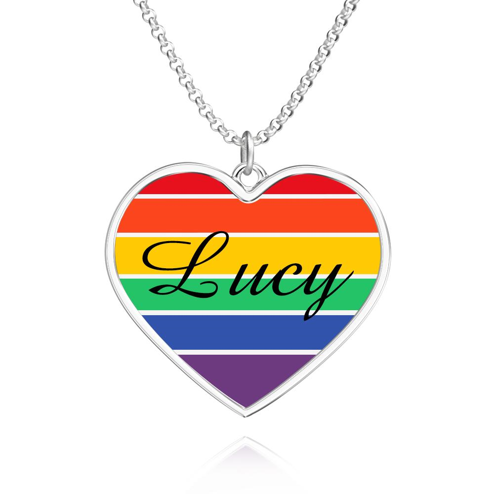 LGBT Heart - Personalized LGBT Support Name Rainbow Necklace