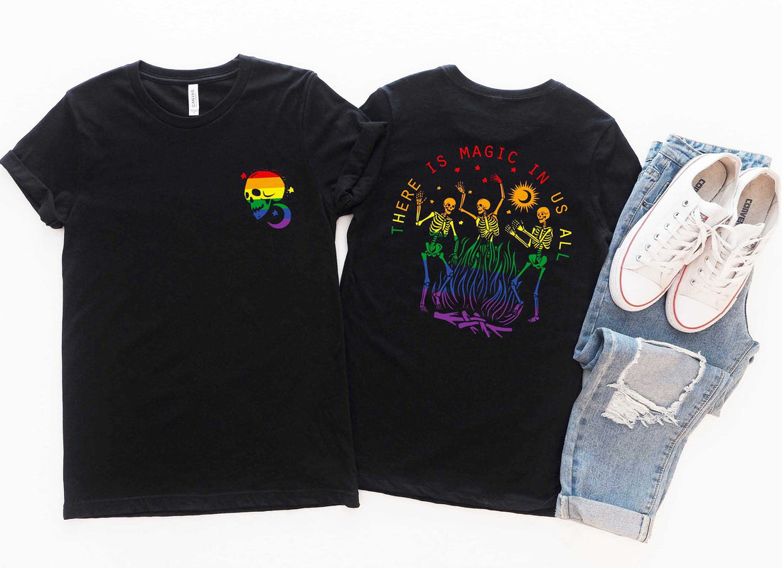 Pride Outfit There is Magic in Us All Back Print Shirt Rainbow Clothing Skeleton Moon Skull Boho Shirt LGBTQ Lesbian Witchy Gay Pride Shirt