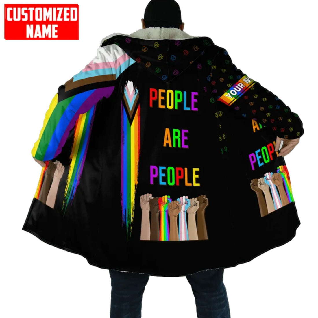 PERSONALIZED LGBT PEOPLE ARE PEOPLE HAND FIST PRIDE CLOAK