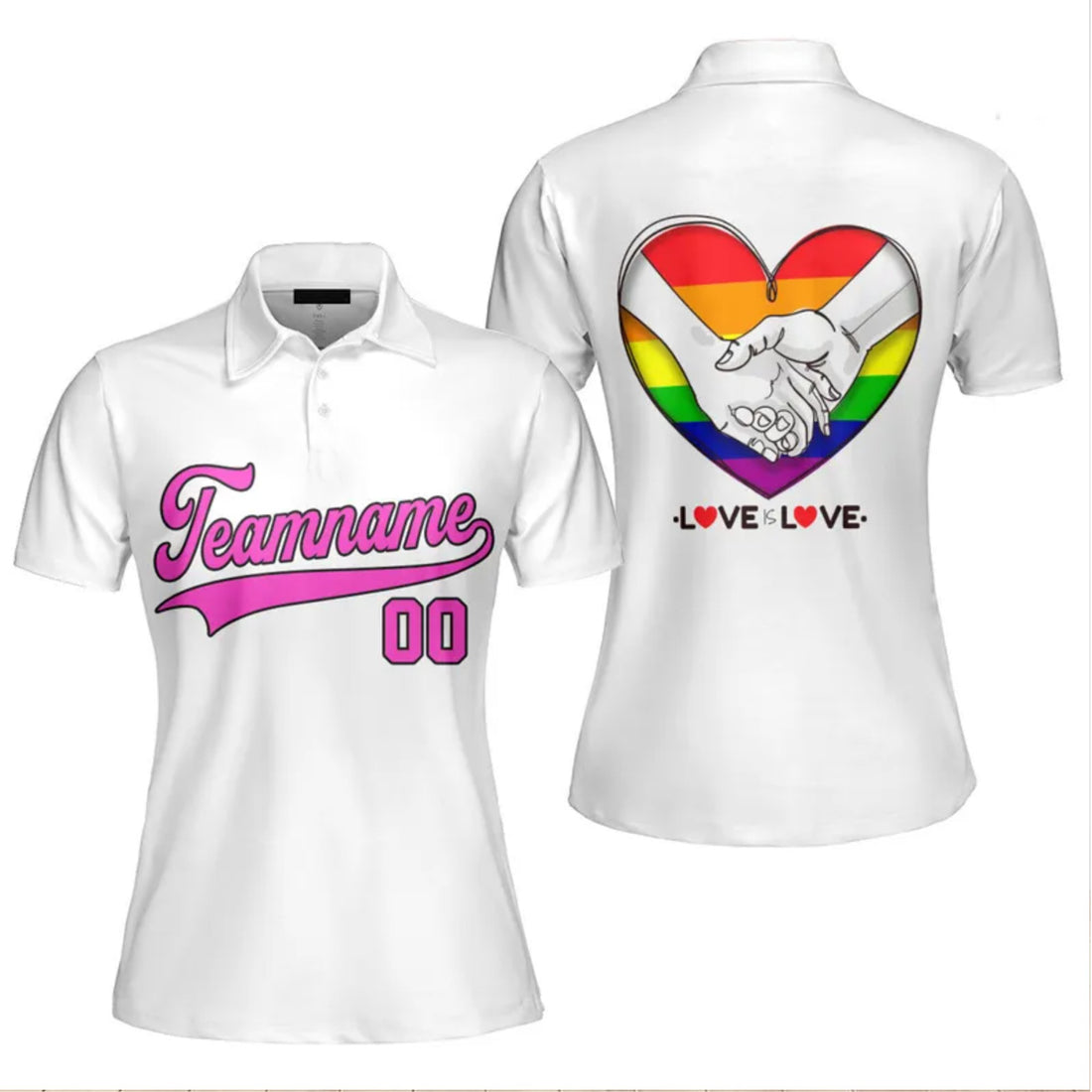 Custom Pride LGBT Love Is Love Pink Black Custom Polo Shirt For Women