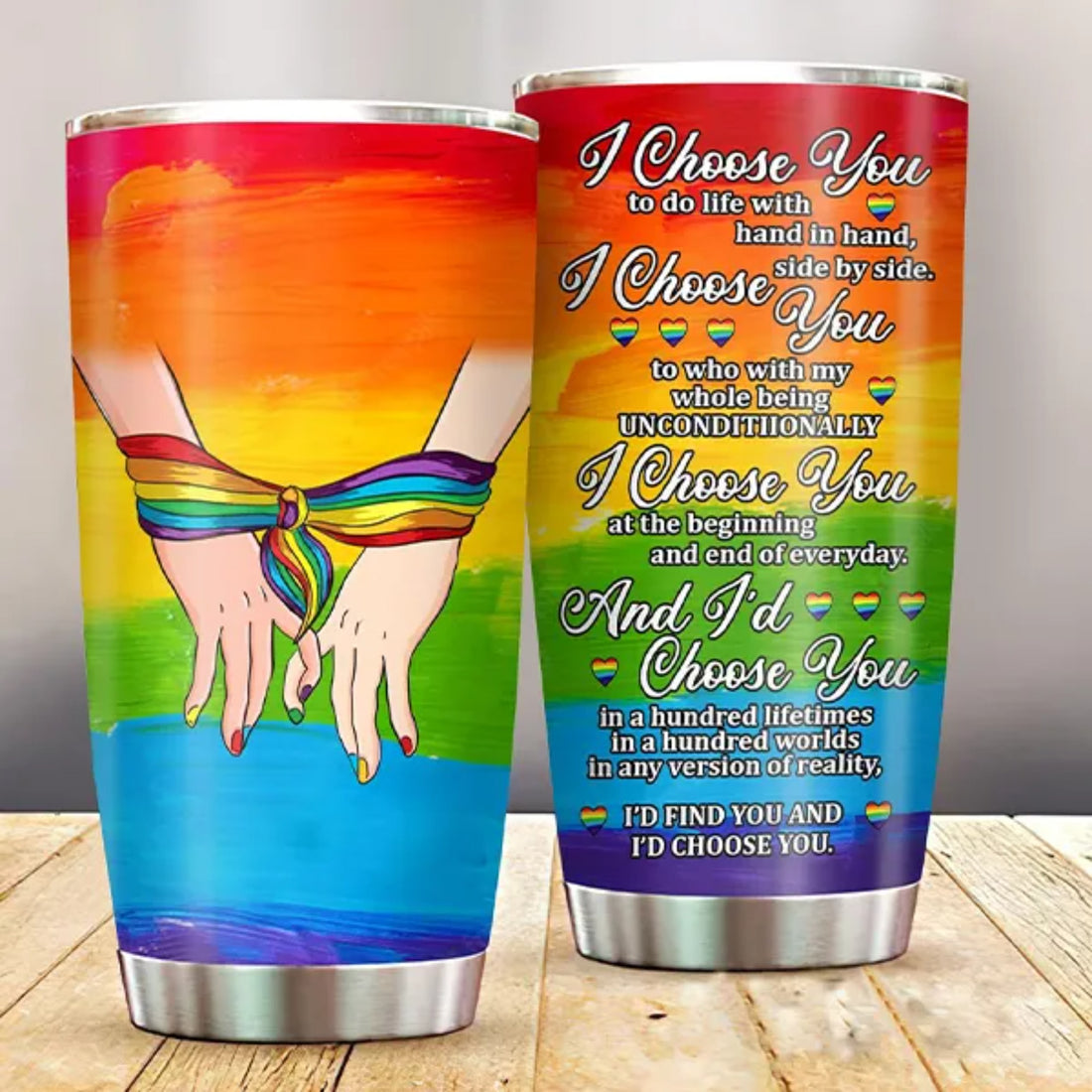 Personalized Rainbow I Choose You To Do Life With Hand In Hand 20oz With Lid Tumbler Custom Names From Wife Gay Lesbian Pride Gifts Lgbt Gay Friend Bff On Wedding Anniversary Birthday