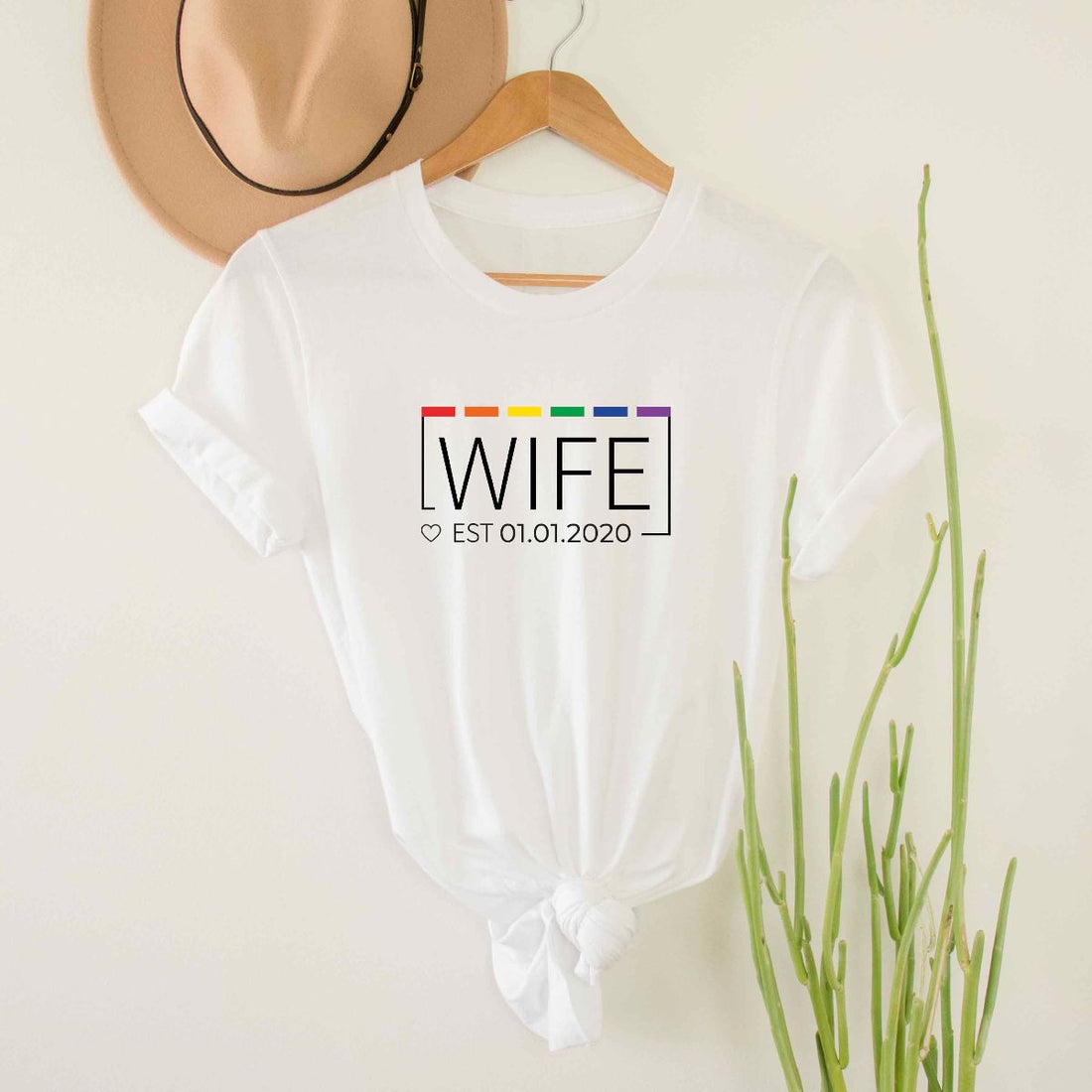 Wifey - Custom Lesbian Wife Rainbow Pride Date Shirt