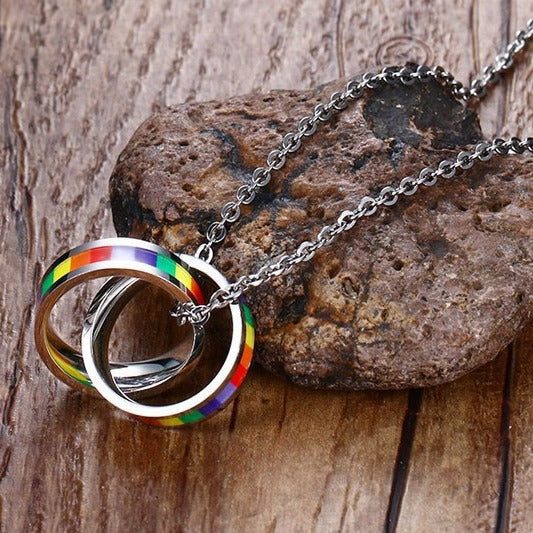 rainbow necklace Double ring rainbow pendant