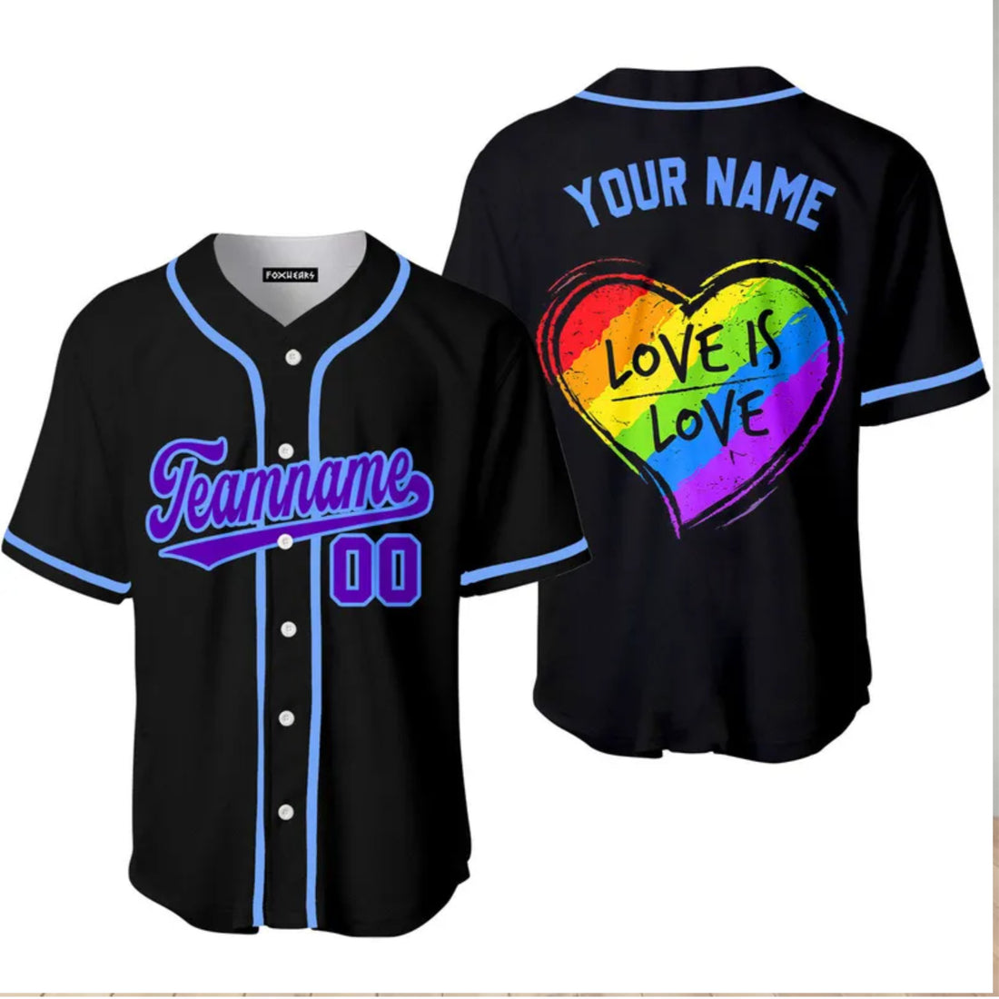 Love Is Love - Custom Rainbow Heart Pride Baseball Jersey