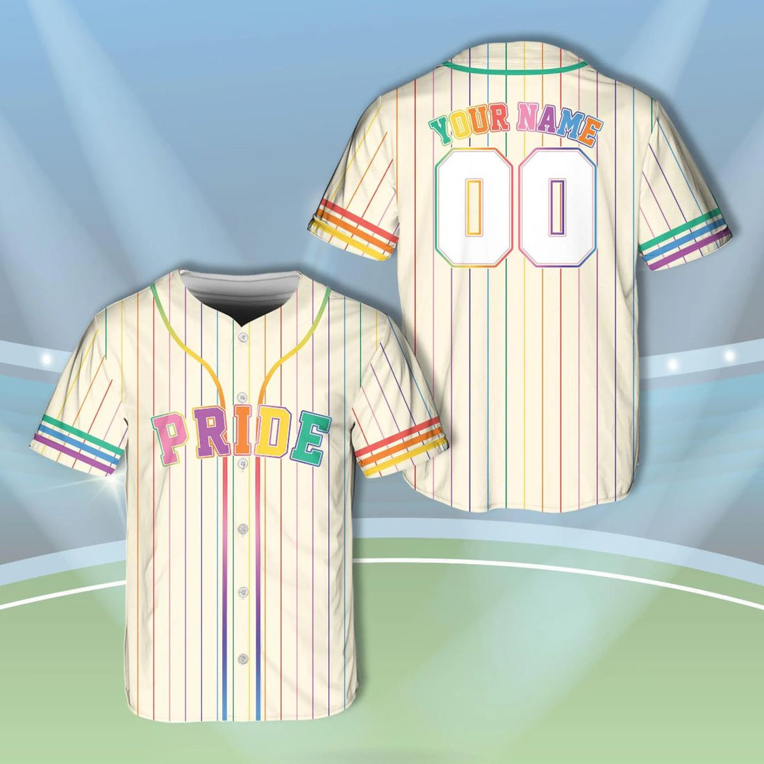 Personalized Rainbow Striped Baseball Jersey
