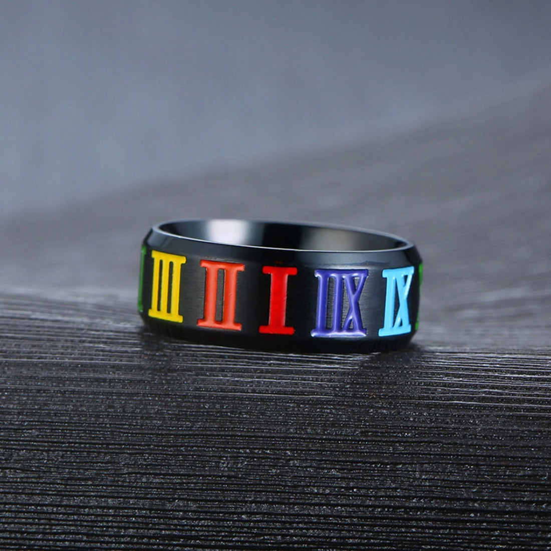 Custom Roman numerals rainbow ring