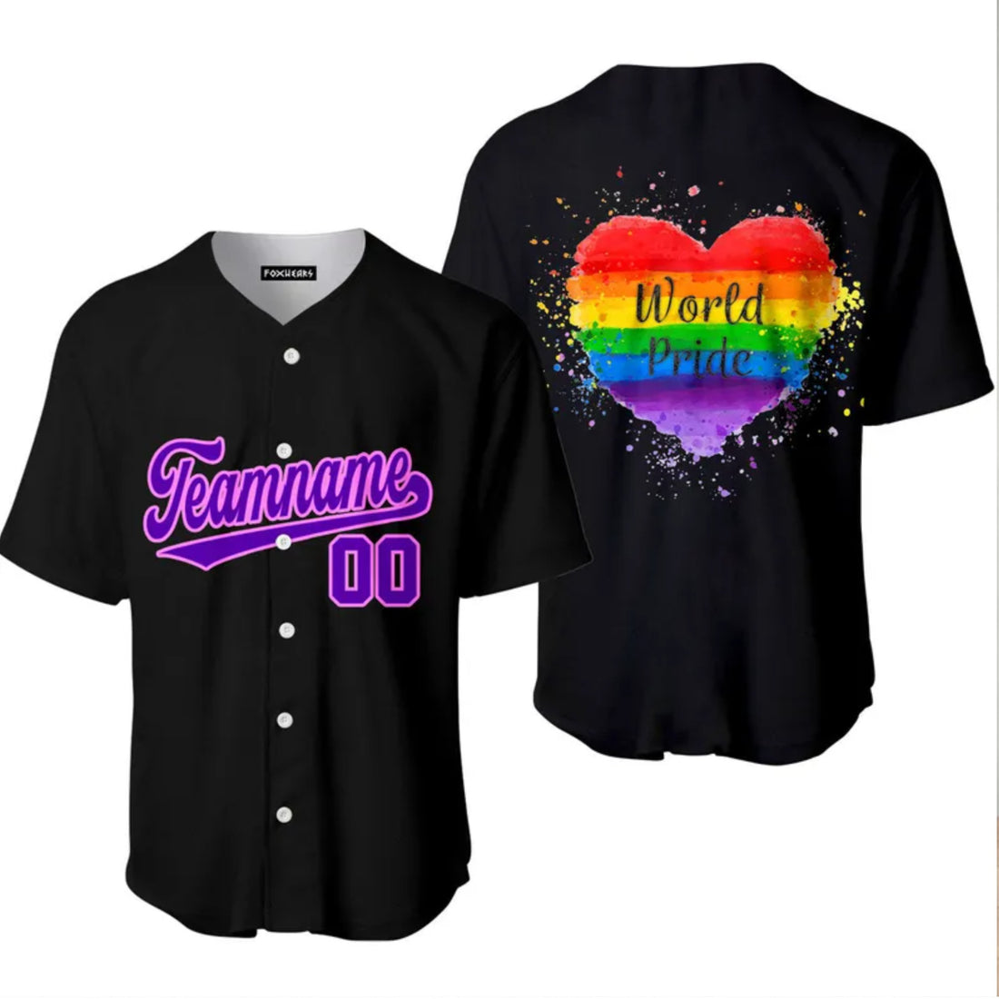 Custom World LGBT Pride Rainbow Heart Purple Pink Baseball Jersey