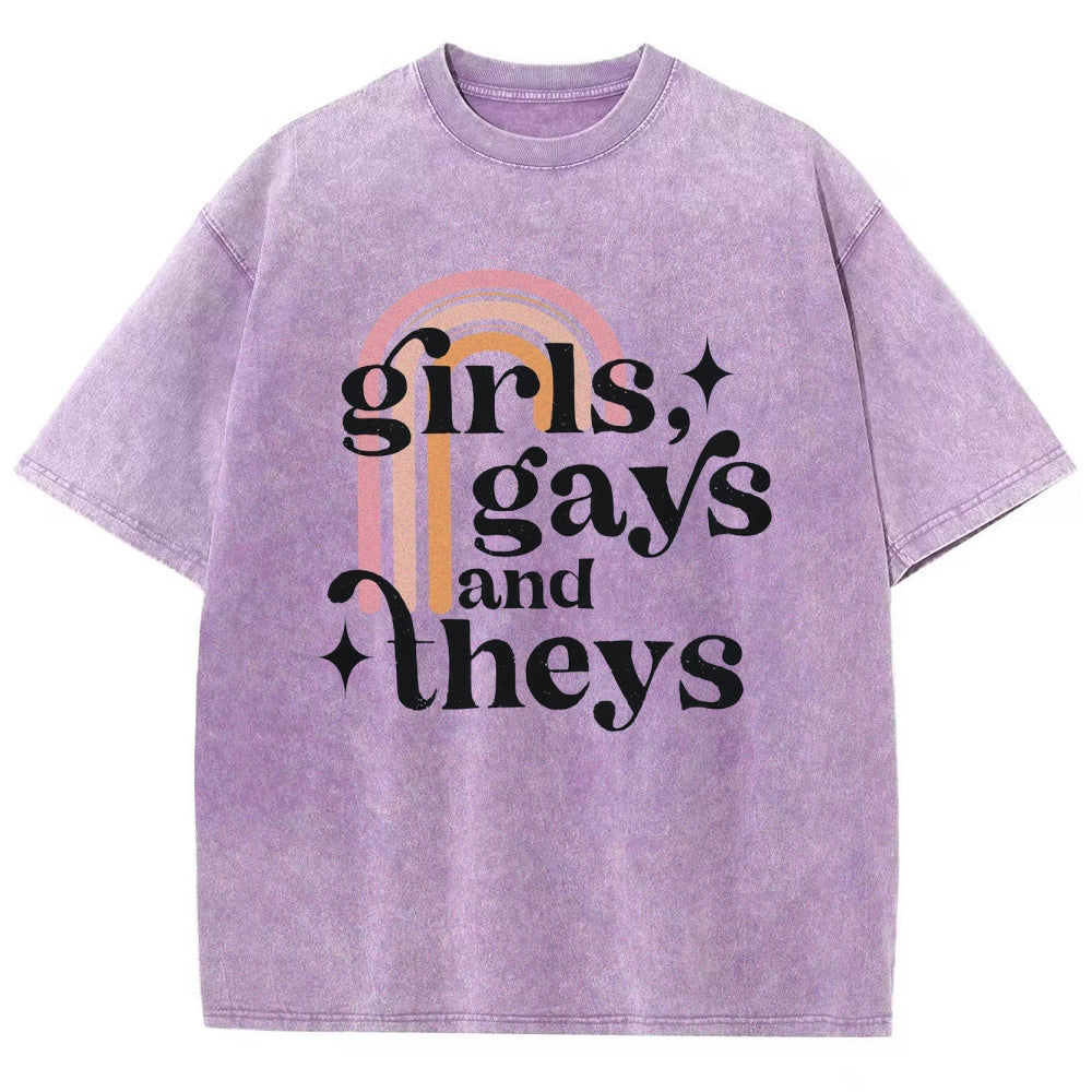 Girls Gays And Theys Vintage Snowflake Washed T-Shirt