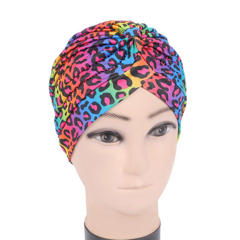 Leopard print pleated bandana