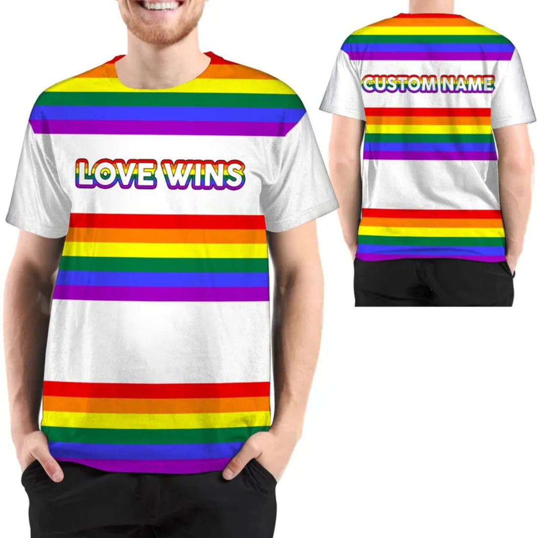 Love Wins Rainbow Custom Name 3D T-shirt For LGBTQ Community In Daily Life