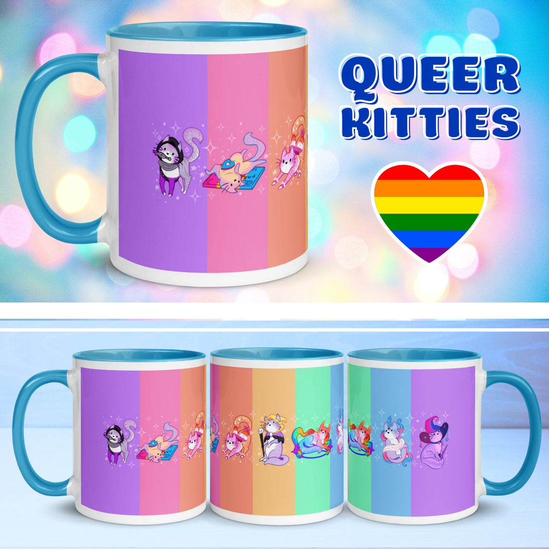 Fantasy LGBT Pride Cat Mug | Witchy Cat Lover Gifts, Pastel Goth Queer Art, LGBTQ Gift for Her, Cat Mom Tea Cup, LGBT Halloween Coffee Cup