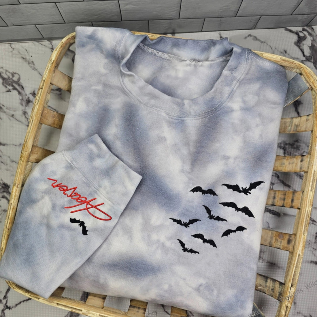 Embroidered Bats Ice Tie Dye Sweatshirt