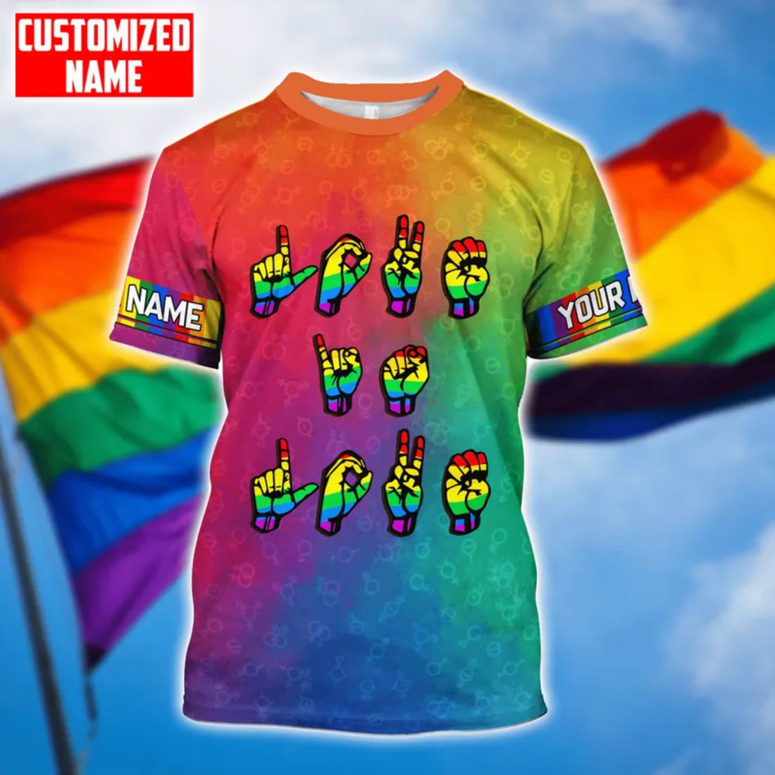 PERSONALIZED LGBT LOVE IS LOVE HAND SIGN LANGUAGE ALL OVER PRINTED UNISEX SHIRTS