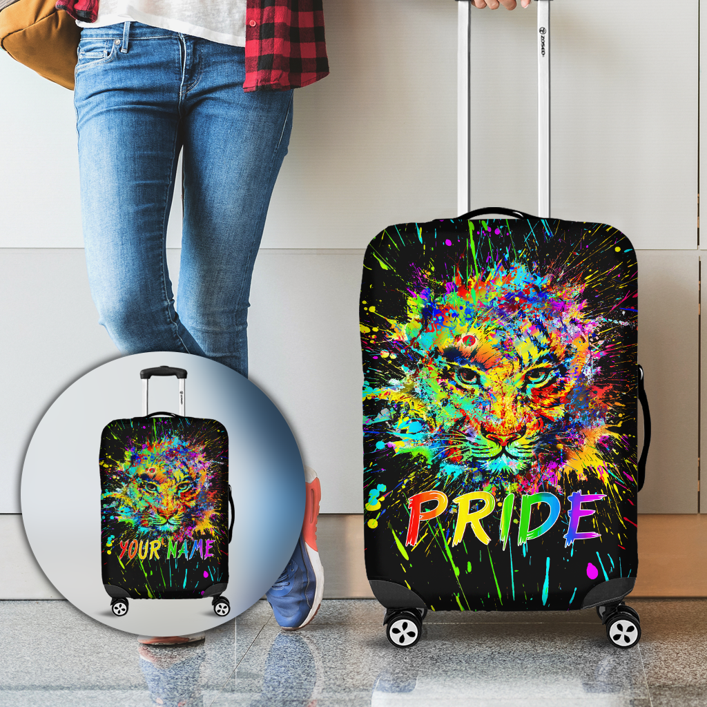 PERSONALIZED LGBT TIGER PRIDE SPLASH PAINT BLACK 3D LUGGAGE COVER