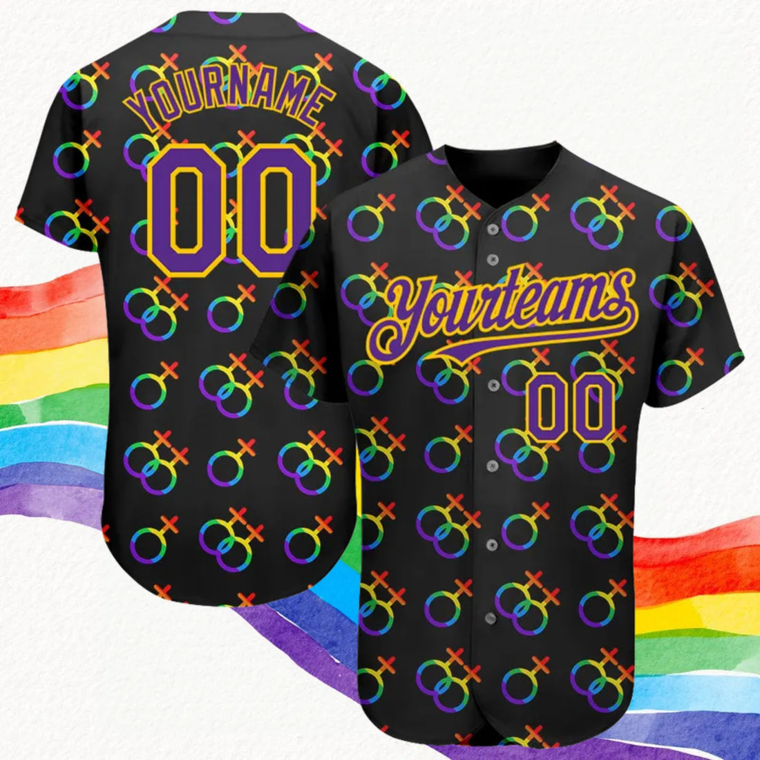 Custom Pride Love Is Love LGBT 3D Authentic Baseball Jersey