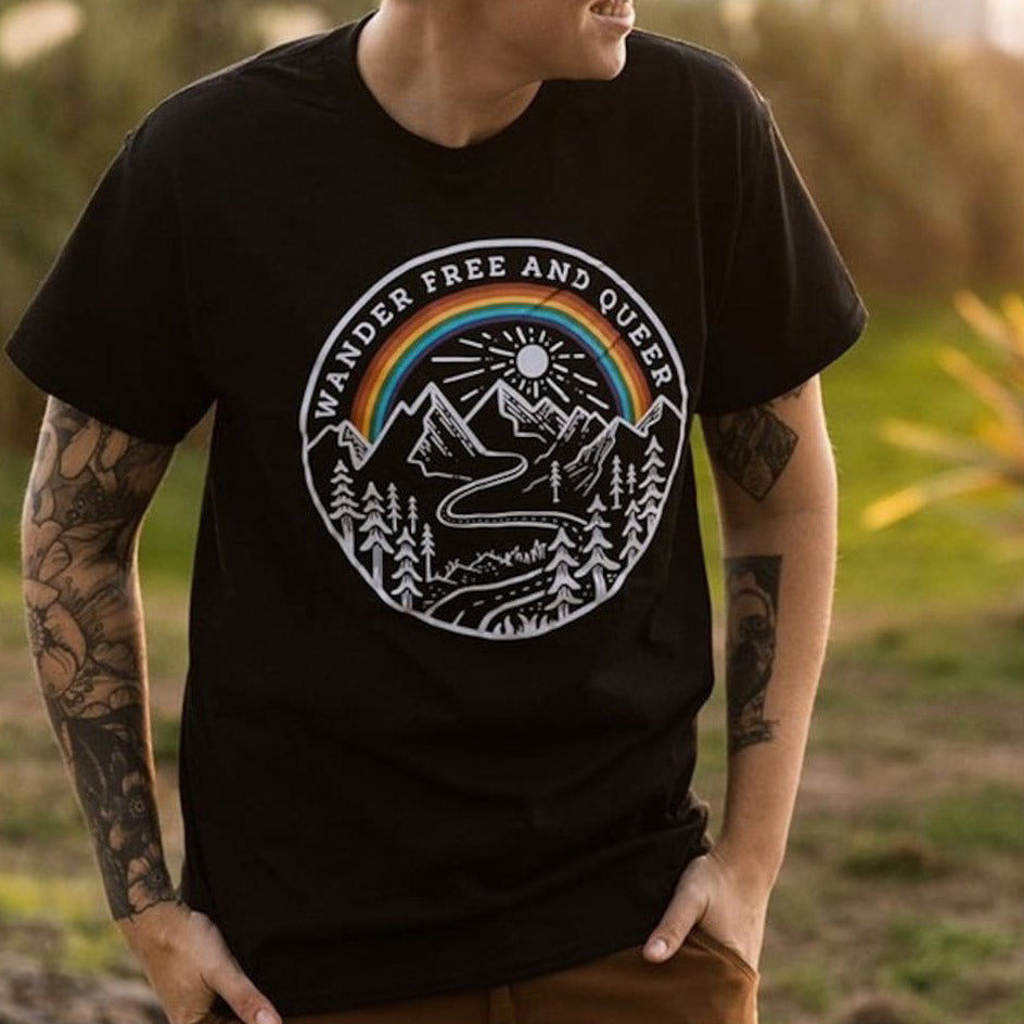 Wander Free and Queer - Rainbow Pride Shirt