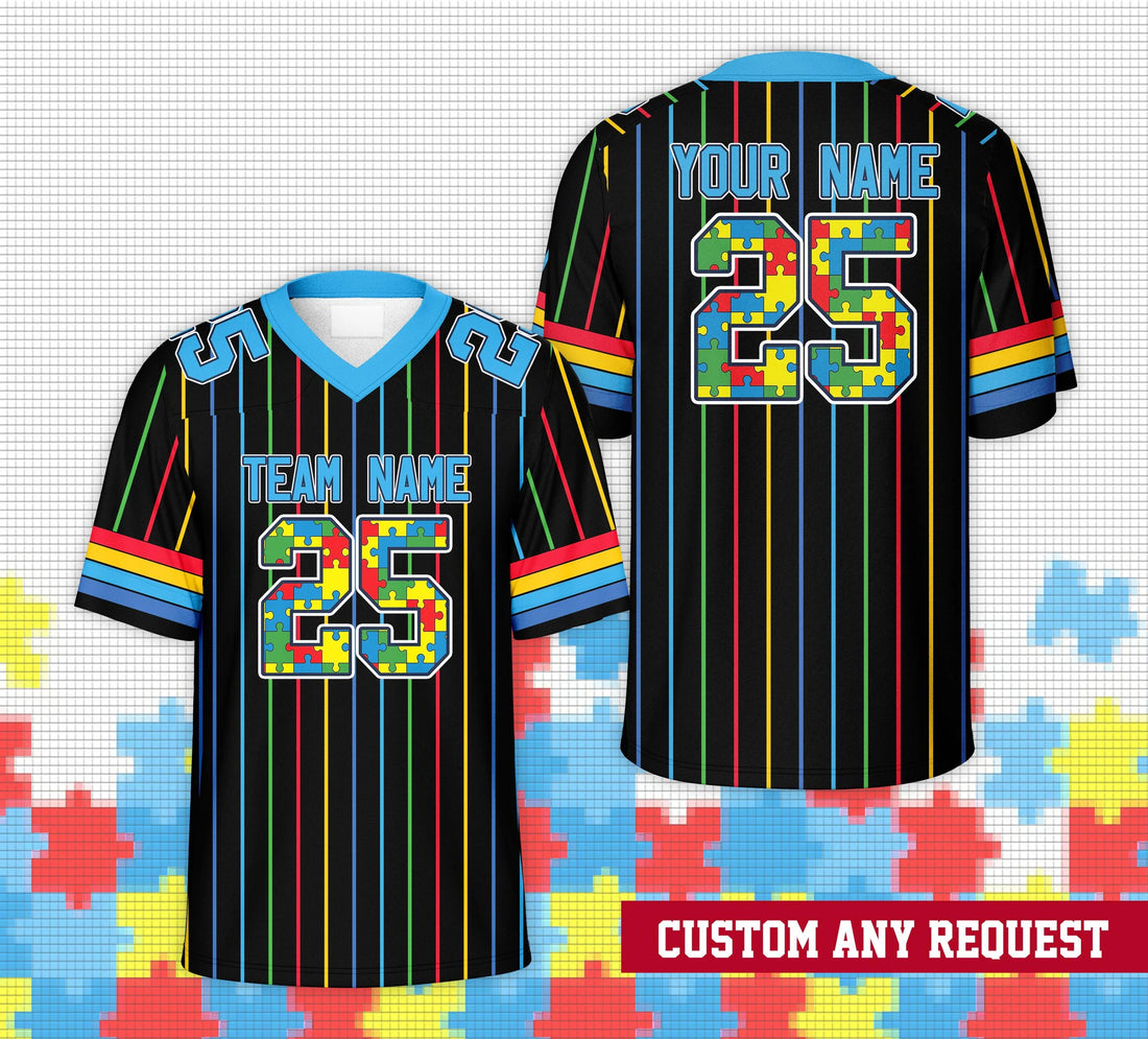 Personalized Name Autism Awareness Month Football Team Jersey